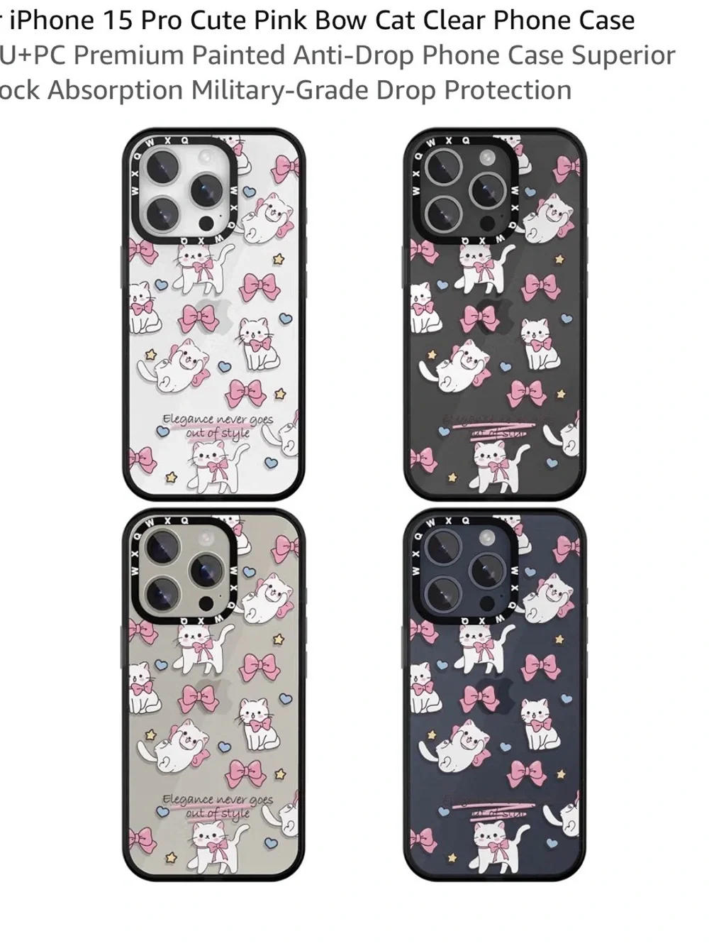 Cute Pink Bow Cat Clear Phone Case for iPhone 15 Pro New